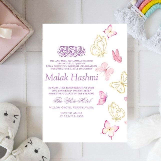 Invitation Papillons modernes Aqiqa Aqeeqah islamique (Créateur téléchargé)