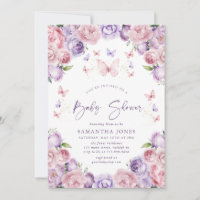 Papillons modernes Baby shower pourpre