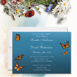 Invitation Papillons Monarques Ombré Bleu