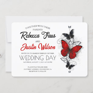 Invitation Papillons Morpho Monarch rouges et noirs
