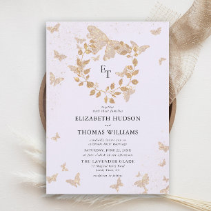 Invitation Papillons Or Lavande Couronne De Mariage Eucalyptu