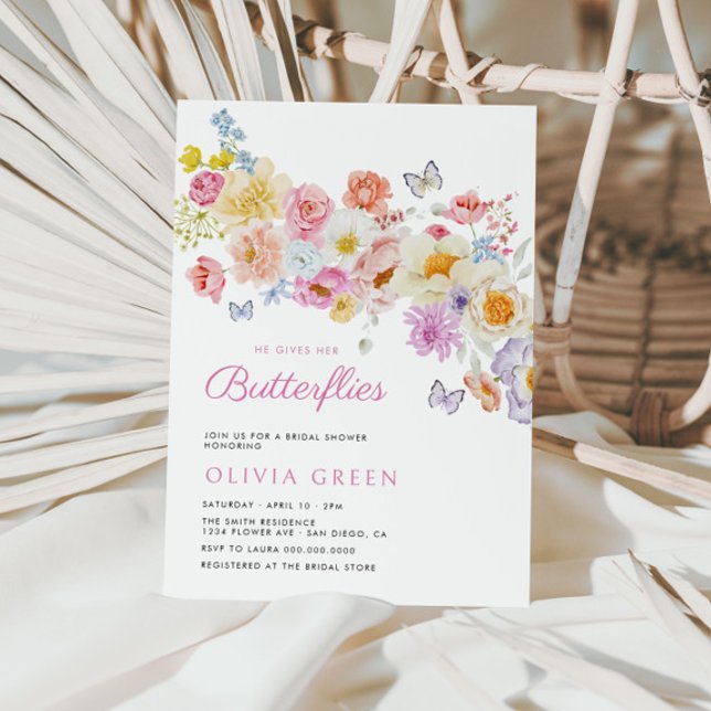 Invitation Papillons Pastel Bloom Fête des mariées florale (Créateur téléchargé)