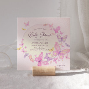 Invitation Papillons Pastel Rose violet Baby shower élégant