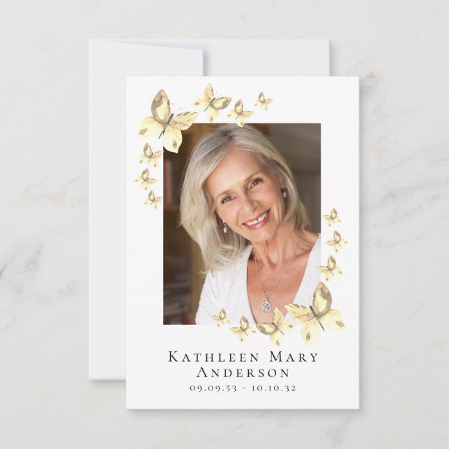 Invitation Papillons Photo Funeral Memorial Prayer Card (Devant)