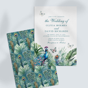 Invitation Papillons Plumes de Paon Tropical Mariage
