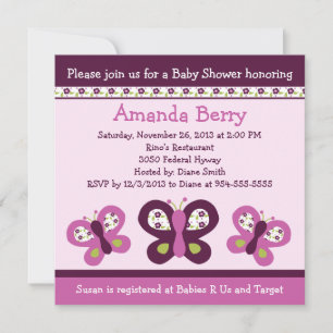Invitation Papillons pourpres et Baby shower de flux Invitati