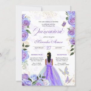 Invitation Papillons pourpres Iridescente Mariposa Quinceaner