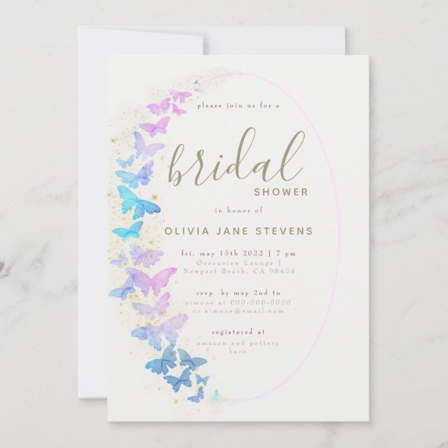 Invitation Papillons Purple Gold Boho Fête des mariées de cad (Devant)