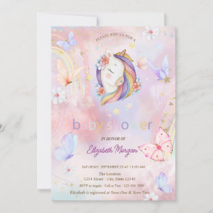 Invitation Papillons Rainbow Floral Baby shower Unicorn