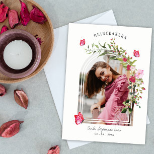 Invitation Papillons Romantiques Photo de Quinceañera Espagno