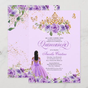 Invitation Papillons Rose d'aquarelle pourpre Quinceañera I