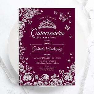 Invitation Papillons Rose en argent de Bourgogne Quinceanera