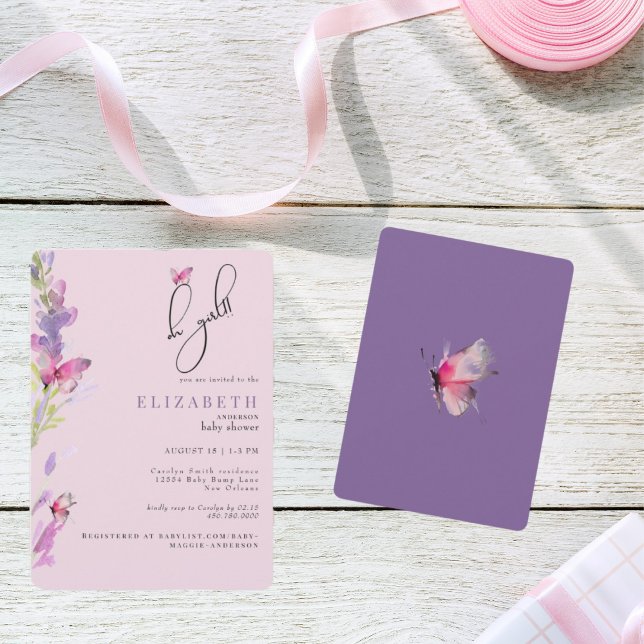 Invitation Papillons rose et violet Oh Baby shower fille (Créateur téléchargé)