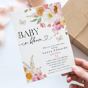 Invitation Papillons Rose Floral Bébé en Fleur Baby Shower