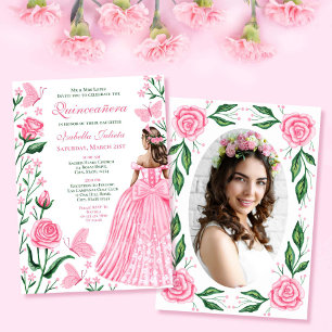Invitation Papillons rose pâle Princesse Photo Quinceanera
