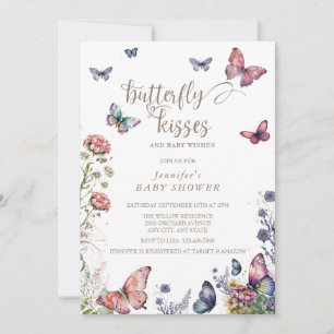 Invitation Papillons rose pourpre   Baby shower floral