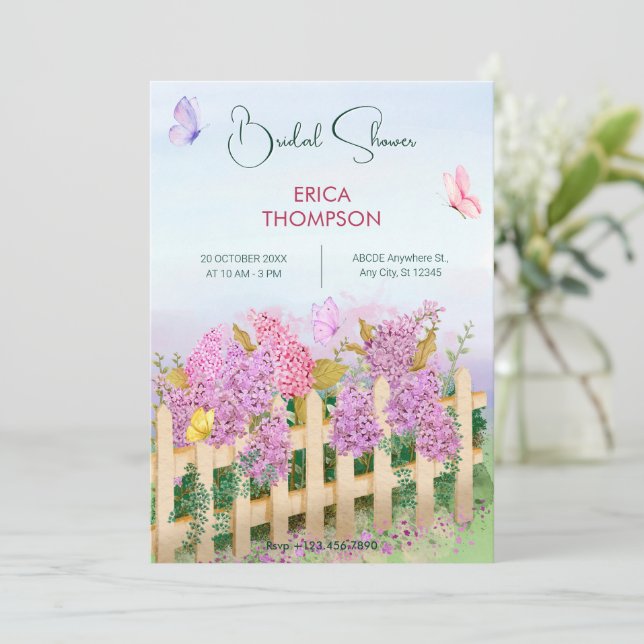 Invitation Papillons rose pourpre Douche nuptiale du jardin (Debout devant)