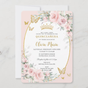 Invitation Papillons Rose rose pâle Quinceañera