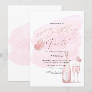 Invitation Papillons roses Aquarelle Champagne 21 DO-IT-YOURS
