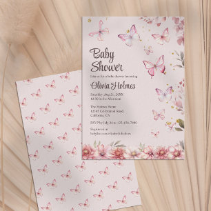 Invitation Papillons roses et Baby shower de Jardin Fleur