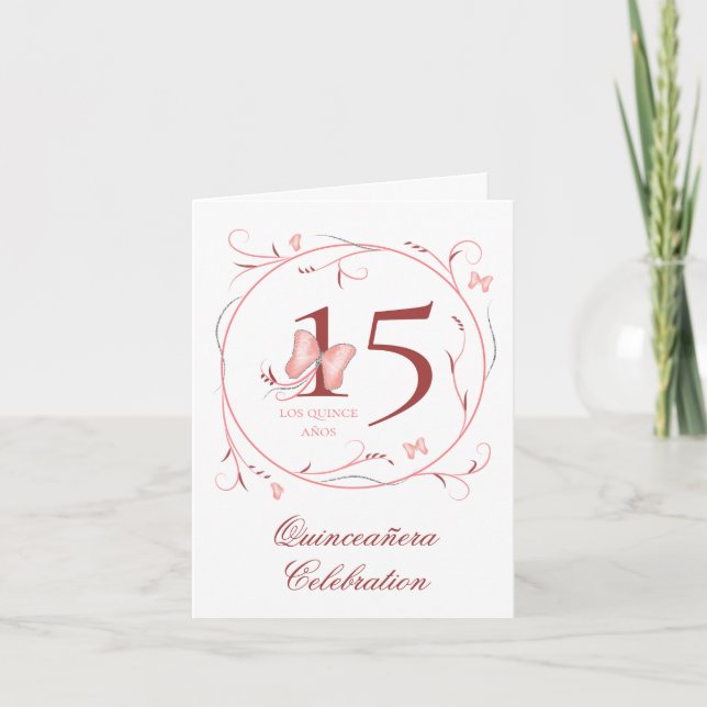 Invitation Papillons roses & Flèches Quinceañera (Devant)