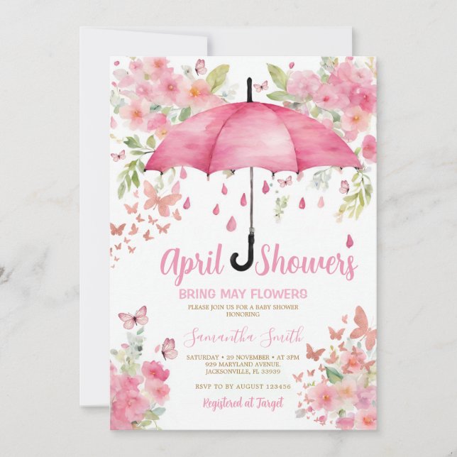 Invitation Papillons roses Les pluies d'avril apportent des f (Devant)