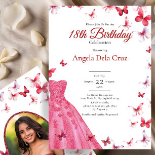 Invitation Papillons Rouges Et Robe 18ème Anniversaire Début