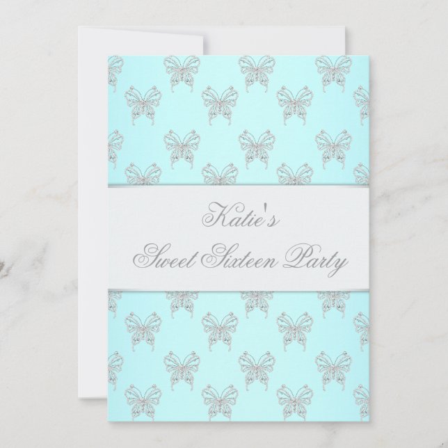 Invitation Papillons turquoises Classic Sweet sixteen Party (Devant)