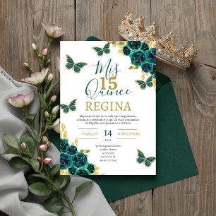 Invitation Papillons vert émeraude Quinceañera
