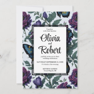 Invitation Papillons vintages à fleurs prune violette magenta