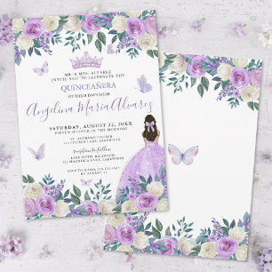 Invitation Papillons Violets Fête Florale de Quinceañera