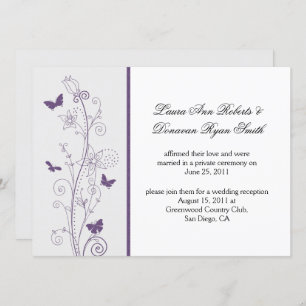 Invitation Papillons violets Fleurs sur Mariage de poste gris