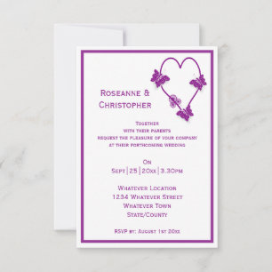 Invitation Papillons violets Mariage de conception cardiaque