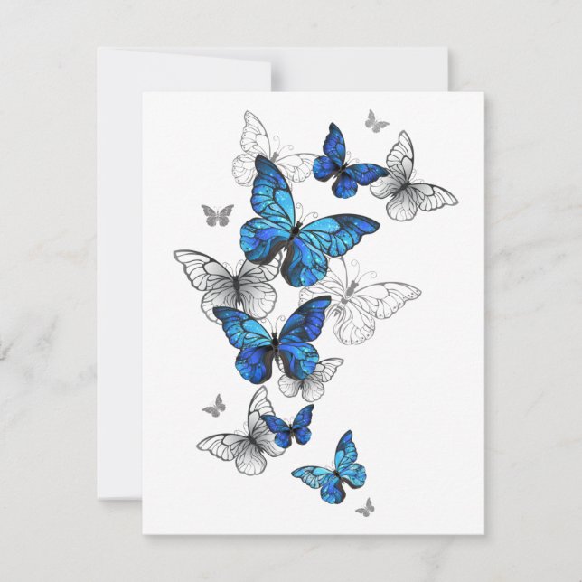 Invitation Papillons volants bleus Morpho (Devant)