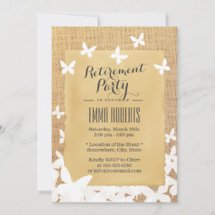 Invitation Papillons volants stylés Burlap Retraite
