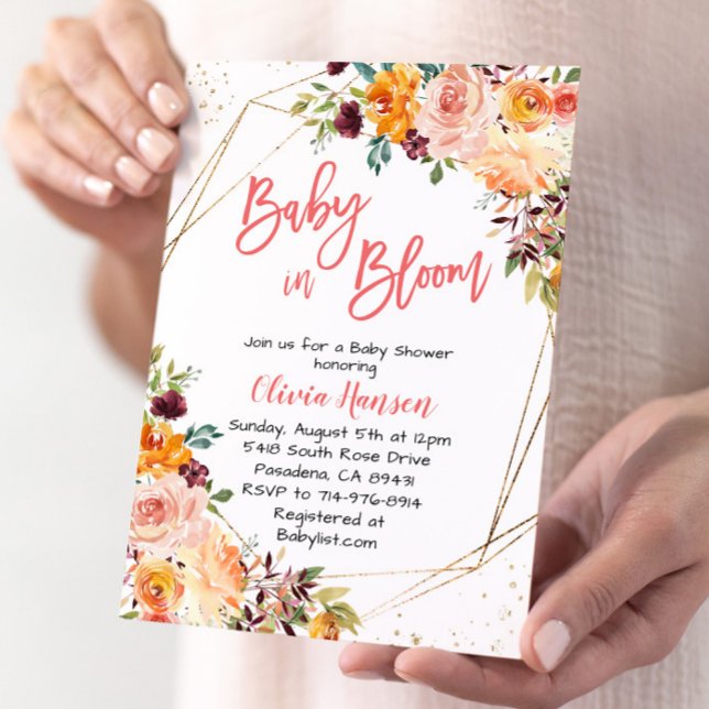 Invitation Paprika Floral Baby Dans Le Baby shower En Fleur (Créateur téléchargé)