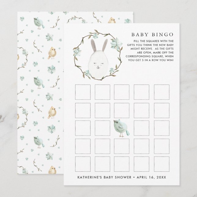 Invitation Pâques | Bingo du Baby shower de printemps (Devant / Derrière)