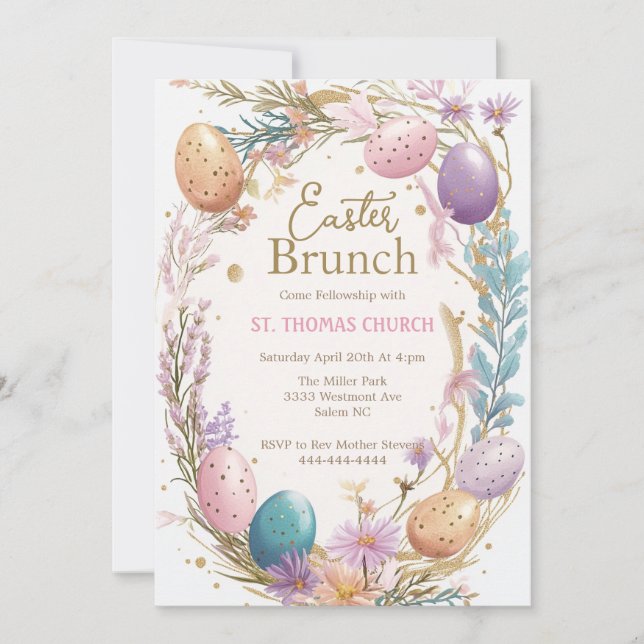 Invitation Pâques brunch chasse aux oeufs fête de Pâques (Devant)
