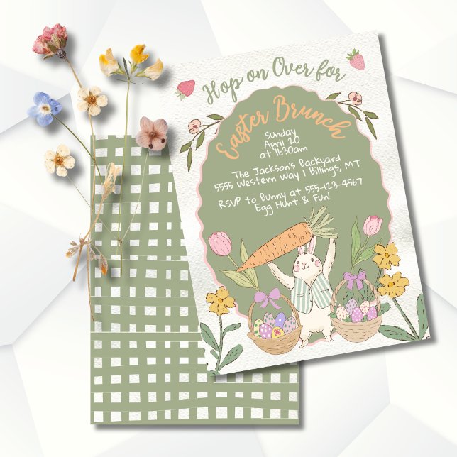 Invitation Pâques Bunny Carott Brunch Fête de chasse aux oeuf (Créateur téléchargé)
