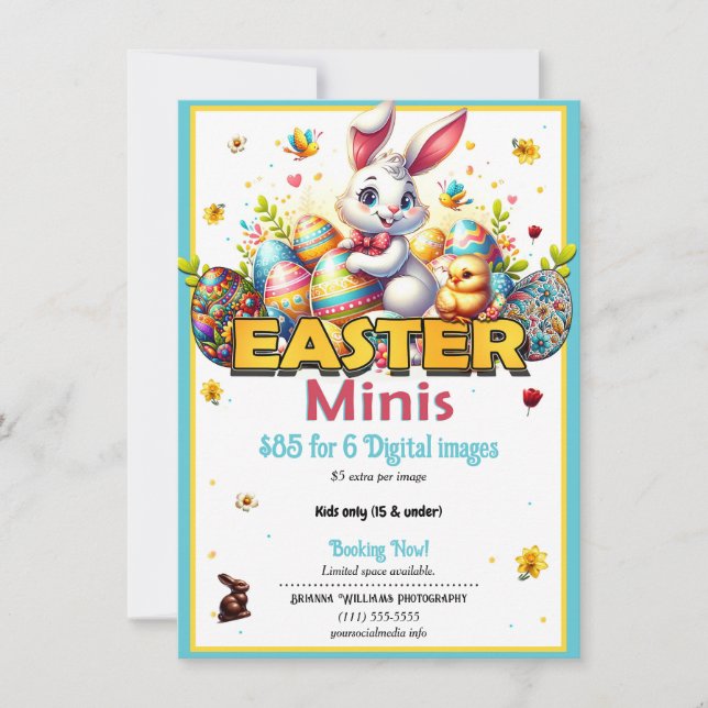 Invitation Pâques Bunny & Oeufs Photographie Minis Mini Flyer (Devant)