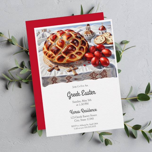 Invitation Pâques grecques élégantes (Stunning oil painting brings Greek Easter to life. Immersive tradition.)