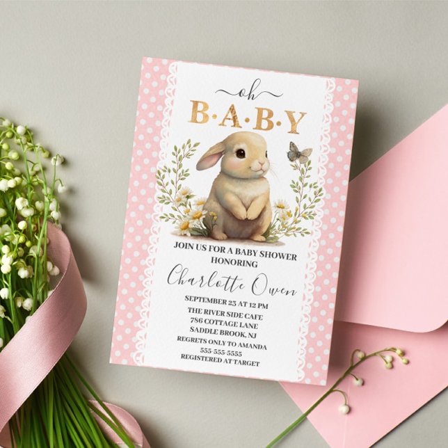 Invitation Pâques Oh Baby Bunny Printemps Fille Baby shower (Créateur téléchargé)