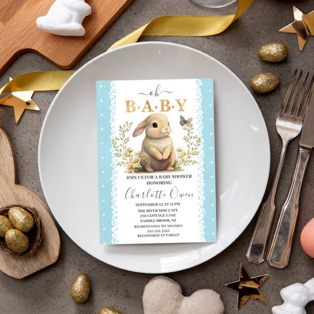 Invitation Pâques Oh Baby Bunny Spring Baby shower garçon (Créateur téléchargé)
