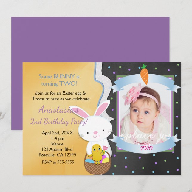Invitation Pâques Printemps Anniversaire Fête Photo Invitatio (Devant / Derrière)