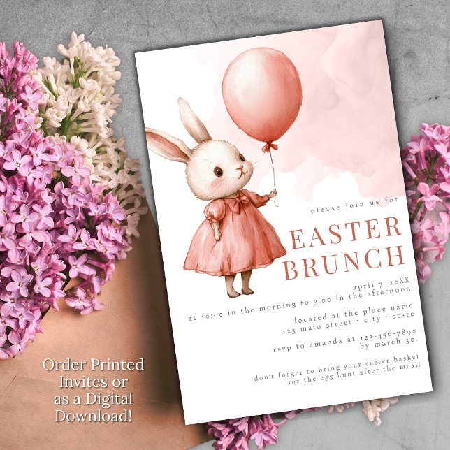 Invitation Pâques rose Brunch Bunny Fête de l'aquarelle (Créateur téléchargé)