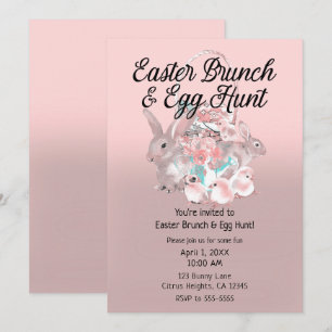Invitation Pâques rose Brunch & Chasse aux Oeufs