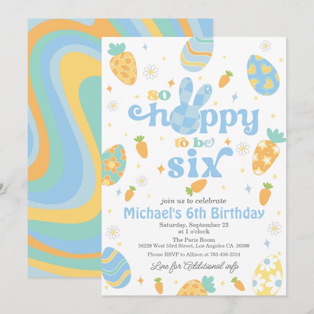 Invitation Pâques si chanceux d'être six garçon Anniversaire (Devant / Derrière)