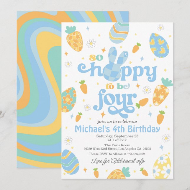 Invitation Pâques si espéré être quatre enfants Anniversaire (Devant / Derrière)