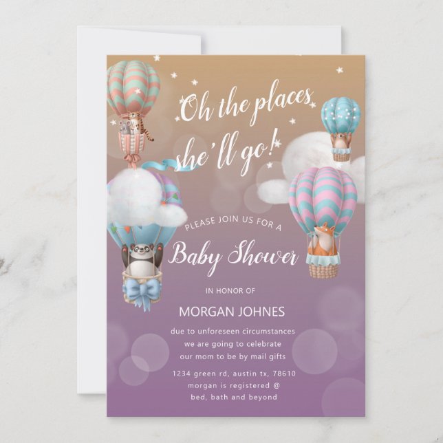 invitation par courrier pour Baby Shower animaux e (Devant)