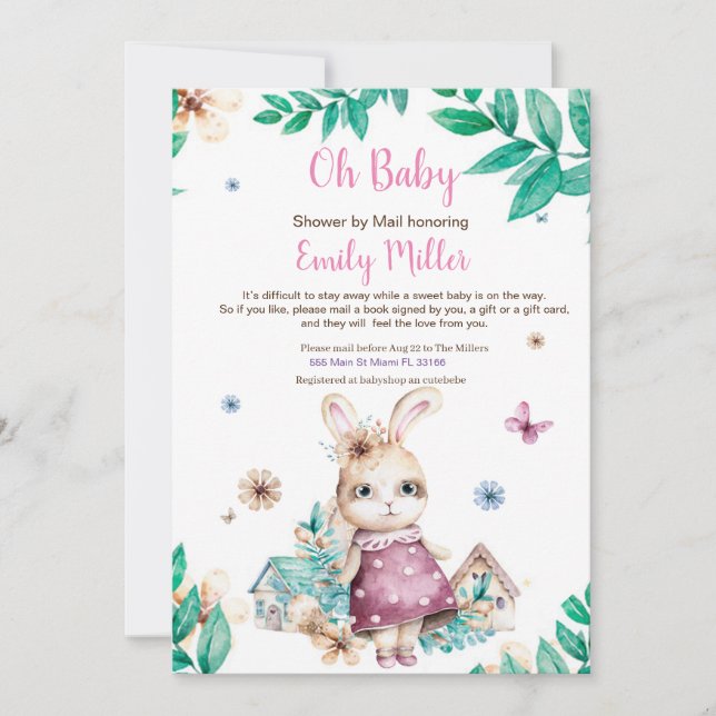 Invitation par courrier pour une douche de fille l (Devant)